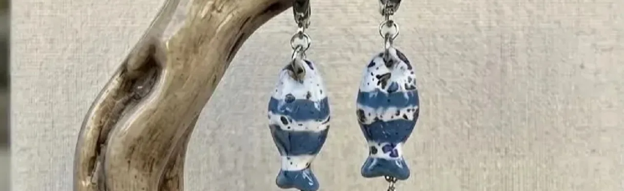 Серьги из керамических бусин Морской аквариум. Мастер-класс